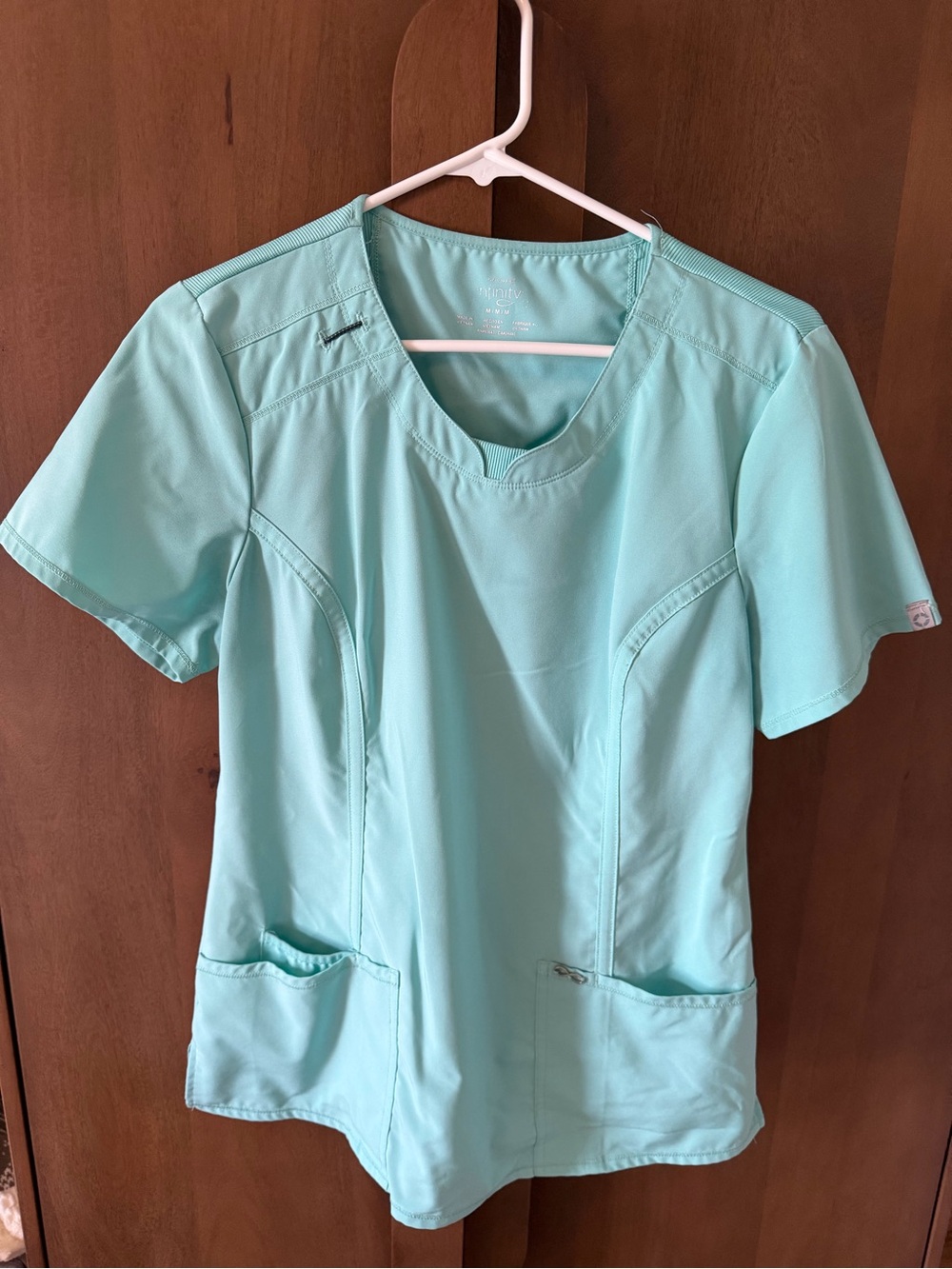 Women's Light Blue Short-Sleeve V-Neck Scrub Top